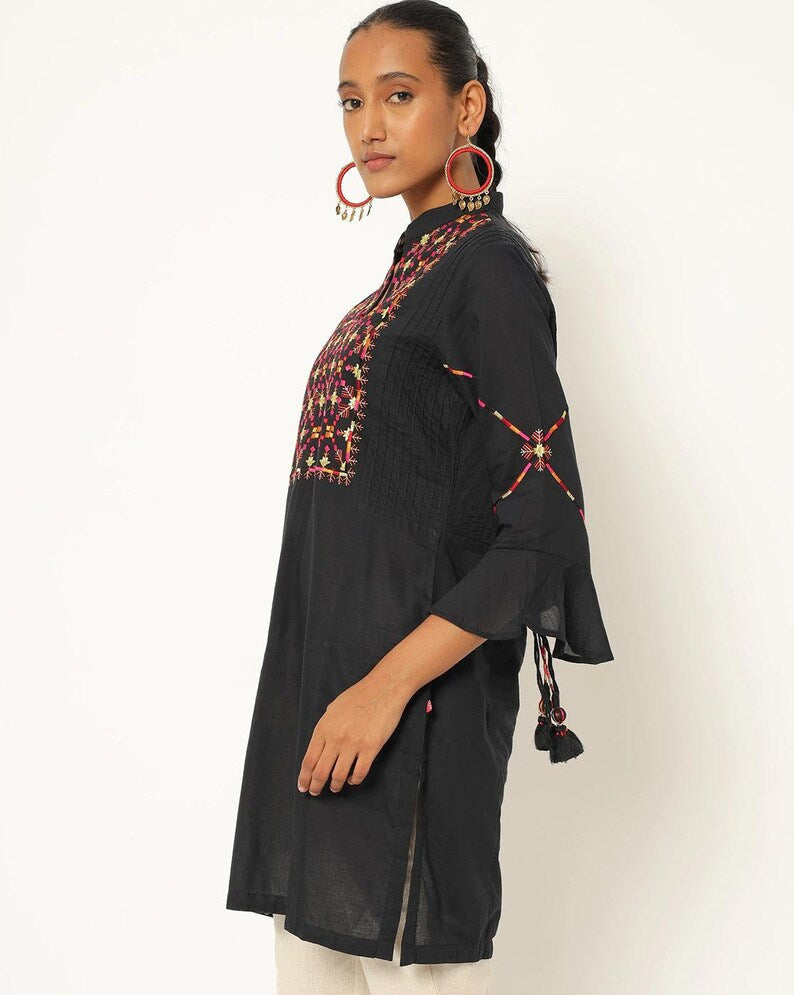 Indigo Pure Cotton Ethnic Motifs Printed Wrap Dress/ Dabu Print/ Cotton/