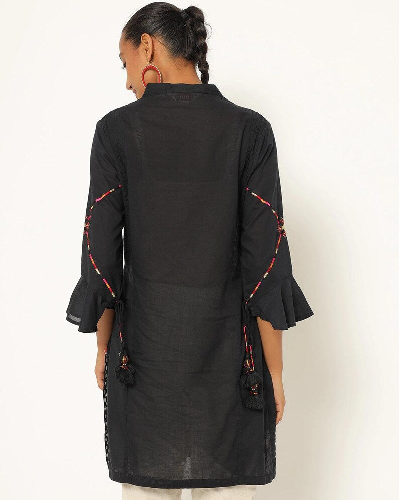 Indigo Pure Cotton Ethnic Motifs Printed Wrap Dress/ Dabu Print/ Cotton/