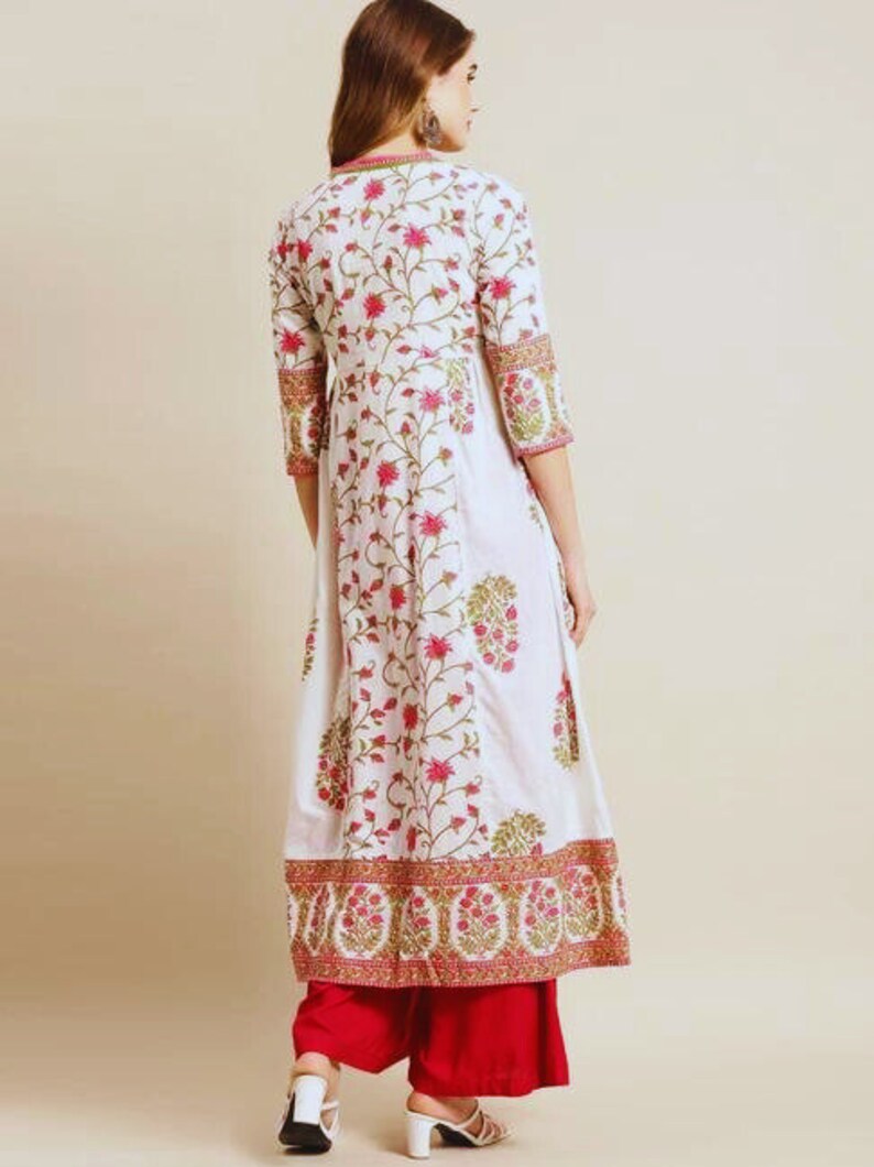 Pure Cotton Ethnic Motifs Printed A-Line Block Print Sanganeri Kurta/ Linen Kurta/