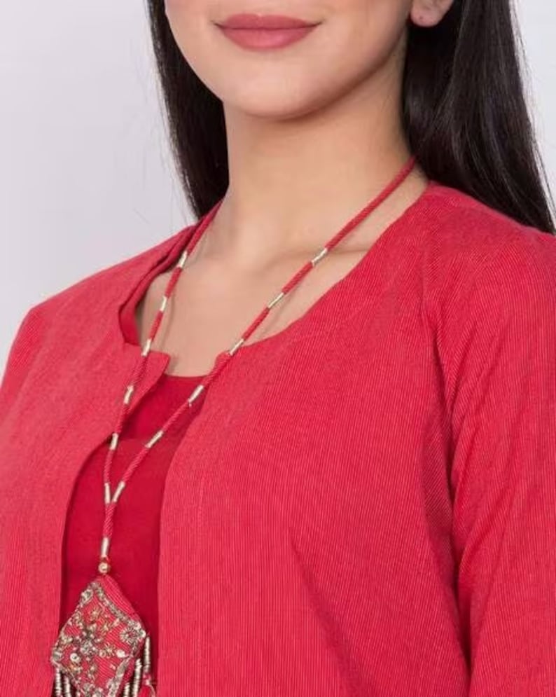 Kurta Palazzo Set with ethnic jacket/ Organic Cotton/ Long Linen Dress/ Boho/