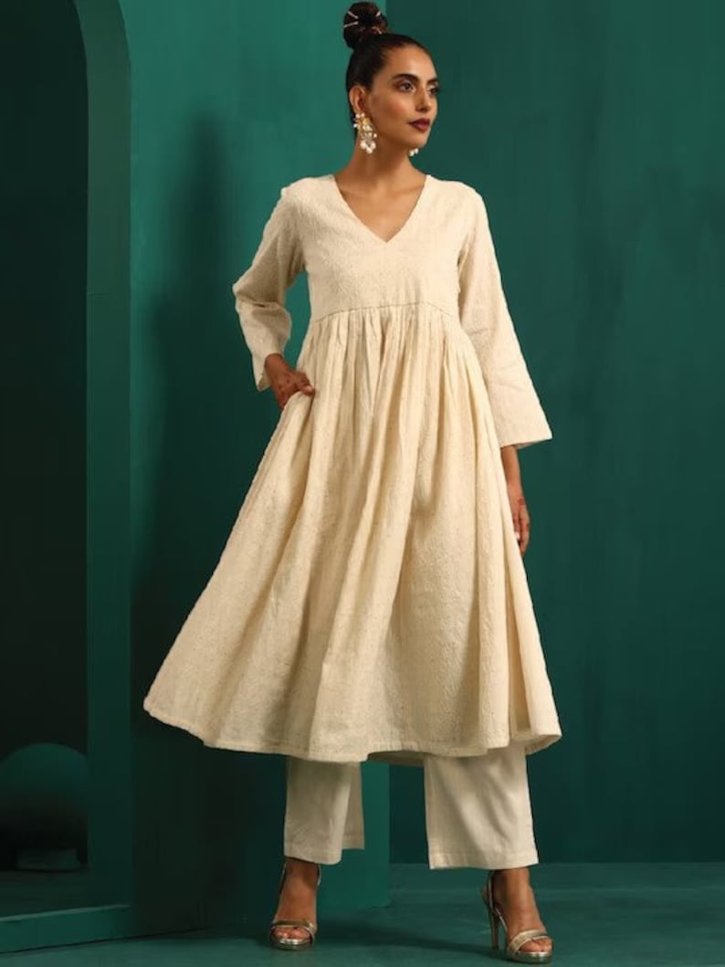 Ethnic Motifs Embroidered Regular Pure Cotton Silk/ Zari Work/ Anarkali Kurta with Trousers
