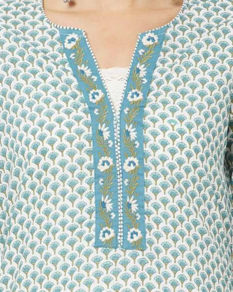 Ethnic cotton batik print kurta set / Embroidered/ Thread Work/Block Print / Bollywood / Long Tunic/ Summer Wear/Batik Print/ Handmade/