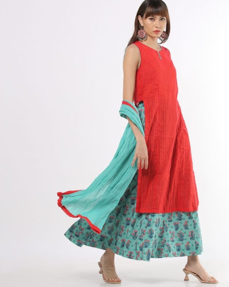 Ethnic cotton flare kurta/ long tunic/ long dress/ long shirt/ Summer/ batik print/Bollywood/handmade/ Block Print/Dabu Print