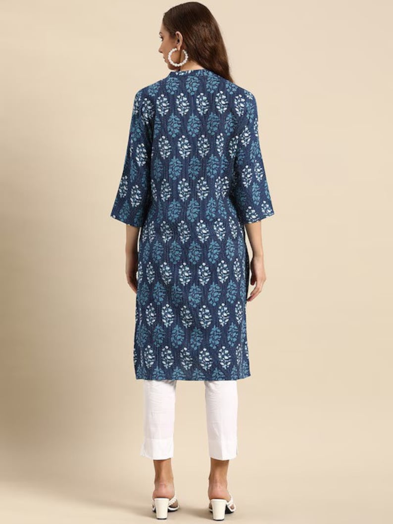 Dabu Print Long Linen Dress/ Kurta/ Cotton Silk/ Organic/ Indigo/