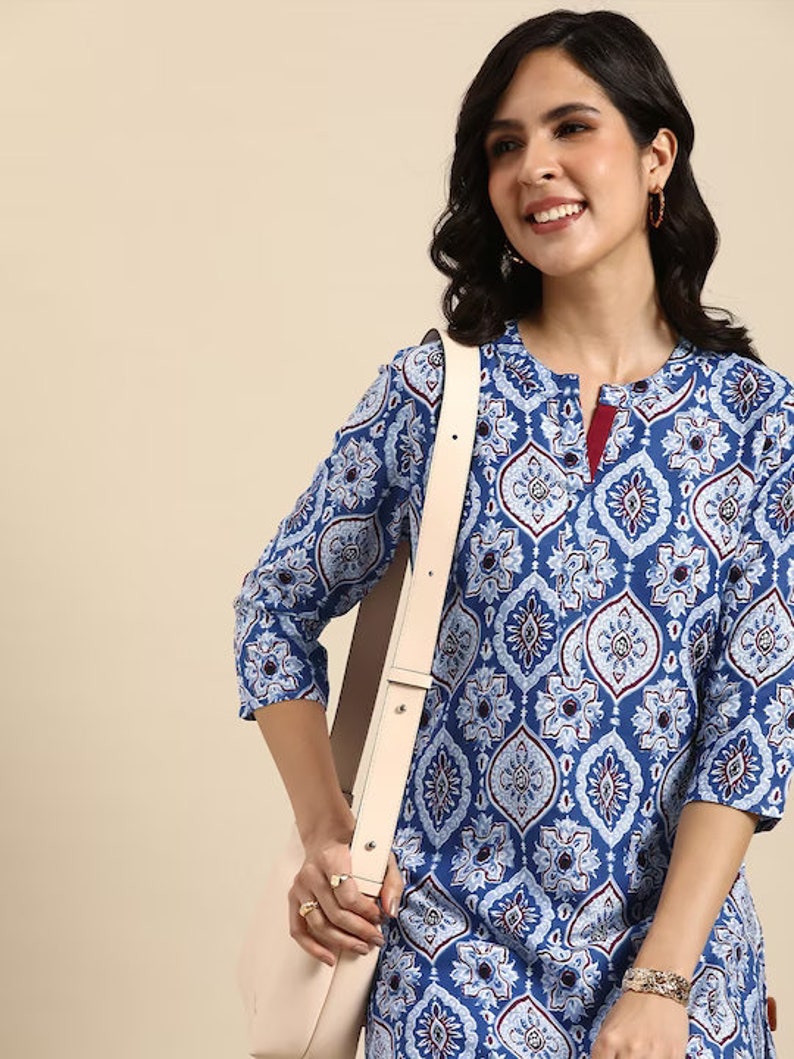 Dabu Print Long Linen Dress/ Kurta/ Cotton Silk/ Organic/ Indigo/