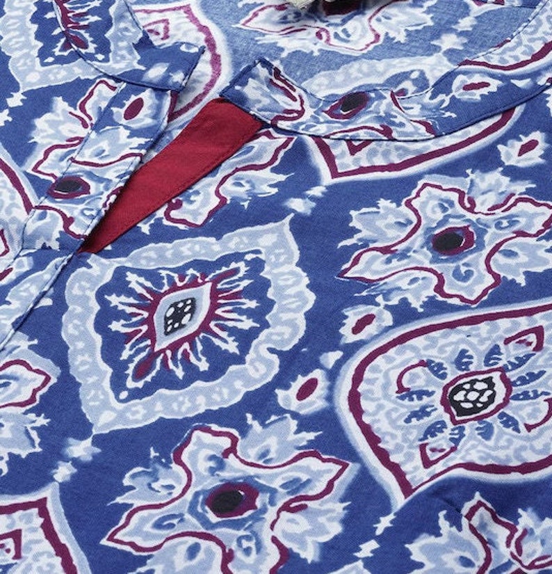 Dabu Print Long Linen Dress/ Kurta/ Cotton Silk/ Organic/ Indigo/