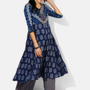 Cotton Kurta With Matching/Palazzo/Dupatta/Tunic/Long Dress/Batik/Block Print/Bollywood/Handmade/Bohemian/Traditional/India/Summer/Textiles/