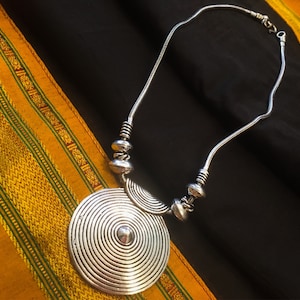 Handcrafted silver plated German silver ethnic necklace.