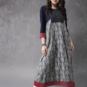 Cotton Kurta /Tunic/Long Dress/Shirt/Batik Print/Bollywood/Handmade/Tassel/Bohemian/Traditional/India/Summer/Textiles/