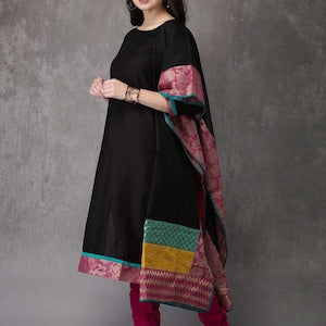 Ethnic Pure Cotton Silk Blend Kurta with Churidar Dupatta Set/ Tunic/ India/ Block Print/