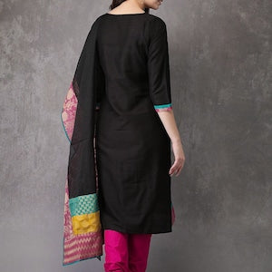 Ethnic Pure Cotton Silk Blend Kurta with Churidar Dupatta Set/ Tunic/ India/ Block Print/