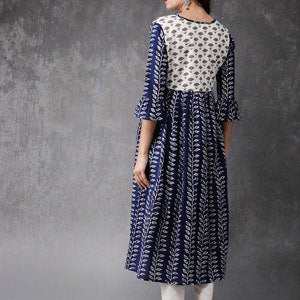 Ethnic blue colored Kurta/Tunic/Boho Style/Batik Print/Dabu Print/Block Print/Bollywood/