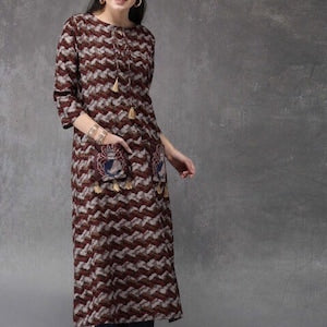 Ethnic Cotton Long Kurta/ Tunic/ Summer Wear Dress/ India/ Vintage /Batik Print/ Dabu Print/