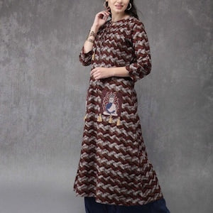 Ethnic Cotton Long Kurta/ Tunic/ Summer Wear Dress/ India/ Vintage /Batik Print/ Dabu Print/