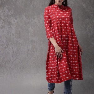 Self Woven/Handloom/Ethnic Cotton Kurta/ Tunic/ Thread Work/ Batik Print/ Summer Wear/ India/