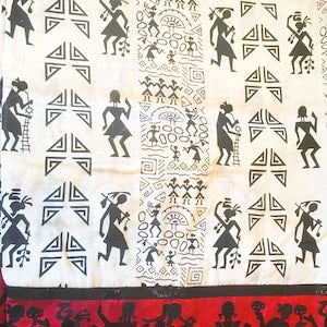 Warli Print Embroidered silk saree/ Bollywood/ Ethnic/ India/ Traditional/