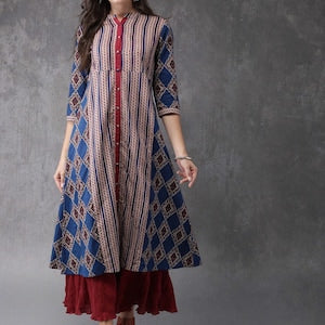 Ethnic cotton kurta with batik print / block print/Bollywood /Handmade/ Boho Style/ Traditional/ India/ Dabu Print/