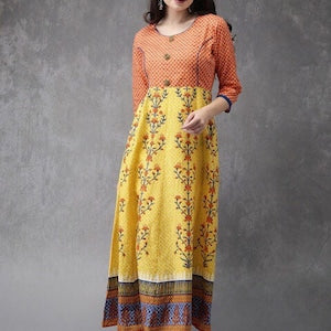 Summer Cotton Kurta / Embroidered/ Thread Work/Block Print / Tassel/ Bollywood / Long Tunic/ Summer Wear/ Bollywood/Batik Print/ Handmade