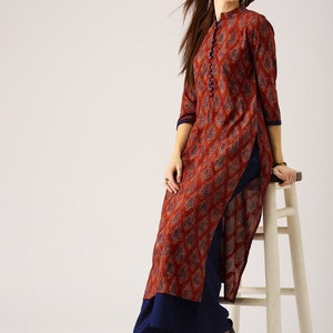 Kurta/Keyhole/ Ethnic cotton kurta and palazzo set /long dress/Tunic/batik print/handmade/ traditional/Summer wear/ Block Print/