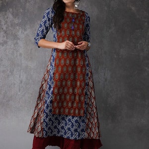 Kurta/Ethnic cotton Batik Print/Anarkali/ Embroidered/ Thread Work/Block Print / Bollywood / Long Tunic/ Summer Wear/ Bollywood/Handmade/