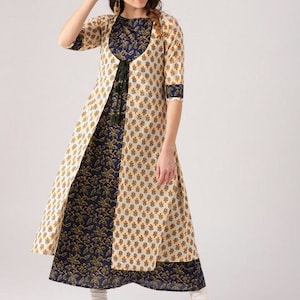 Ethnic cotton kurta/ long tunic/ long dress/ batik print/Bollywood/handmade/ traditional/Summer Wear/India/Vintage/ Block Print/