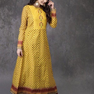 Ethnic cotton silk Blend kurta / Embroidered/ Thread Work/Block Print / Bollywood / Long Tunic/ Summer Wear/ Bollywood/Batik Print/ Handmade