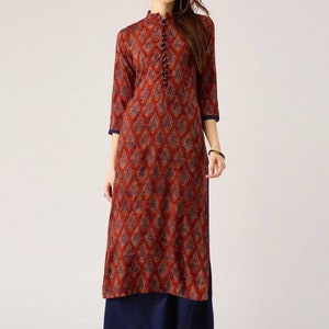 Kurta/Keyhole/ Ethnic cotton kurta and palazzo set /long dress/Tunic/batik print/handmade/ traditional/Summer wear/ Block Print/