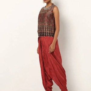 Kaftan/Indian Ethnic Kurta with palazzo pant and Jacket/ Layered Kurta/ Long Dress Set/Palazzo/ Jacket/ Block Print/Modal Silk