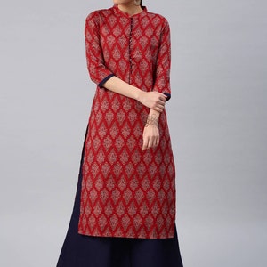 Kurta/Keyhole/ Ethnic cotton kurta and palazzo set /long dress/Tunic/batik print/handmade/ traditional/Summer wear/ Block Print/