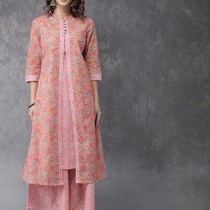 Printed Soft Pink Long Dress/Palazzo Pant/Shirt/Tunic/Ladies Cotton Kurti/Handmade/ Ethnic Wear/Block Print/ Summer wear /Bohemian