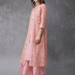 Printed Soft Pink Long Dress/Palazzo Pant/Shirt/Tunic/Ladies Cotton Kurti/Handmade/ Ethnic Wear/Block Print/ Summer wear /Bohemian