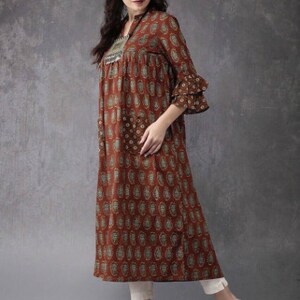 Ethnic Long Dress Cotton Kurta/Kurti/ Tunic/Long Dress/Batik Print/Bollywood/Handmade/Tassel/Bohemian/Traditional/India/Textiles/