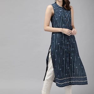 Indigo Kurta/Cotton/Summer Wear/Block Print / Bollywood / Long Tunic/ Summer Wear/ Long Shirt/ Bollywood/Batik/