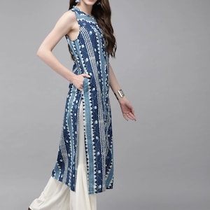 Indigo Kurta/Cotton/Summer Wear/Block Print / Bollywood / Long Tunic/ Summer Wear/ Long Shirt/ Bollywood/Batik/