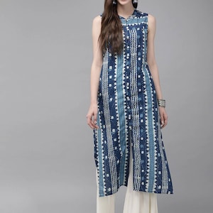 Indigo Kurta/Cotton/Summer Wear/Block Print / Bollywood / Long Tunic/ Summer Wear/ Long Shirt/ Bollywood/Batik/