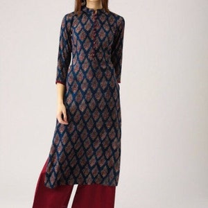 Kurta/Keyhole/ Ethnic cotton kurta and palazzo set /long dress/Tunic/batik print/handmade/ traditional/Summer wear/ Block Print/