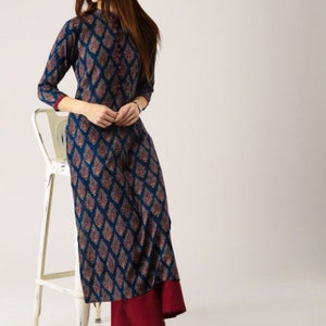 Kurta/Keyhole/ Ethnic cotton kurta and palazzo set /long dress/Tunic/batik print/handmade/ traditional/Summer wear/ Block Print/