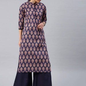 Kurta/Keyhole/ Ethnic cotton kurta and palazzo set /long dress/Tunic/batik print/handmade/ traditional/Summer wear/ Block Print/