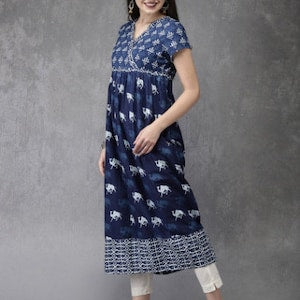 Cotton Kurta /Tunic/Long Dress/Shirt/Batik Print/Bollywood/Handmade/Tassel/Bohemian/Traditional/India/Summer/Textiles/