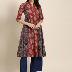 Women New!! Summer Festive Dress/ Tunic/Textured/ 100% Cotton/Double gauze Cotton/India/ Long Top/Ethnic Print Panelled A-Line Kurta