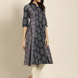 Women New!! Summer Festive Dress/ Tunic/Textured/ 100% Cotton/Double gauze Cotton/India/ Long Top/Ethnic Print Panelled A-Line Kurta