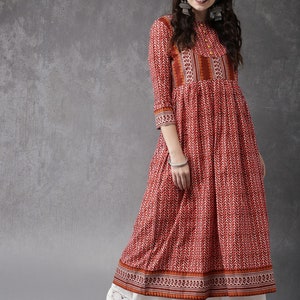 Ethnic Cotton Tunic/ Indian/ South Asian/Kurta/Long Boho Dress/ Long Summer Shirt/Kaftan/Ladies Tunic