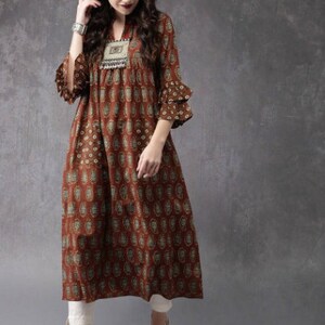 Ethnic Long Dress Cotton Kurta/Kurti/ Tunic/Long Dress/Batik Print/Bollywood/Handmade/Tassel/Bohemian/Traditional/India/Textiles/