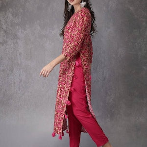 Cotton authentic Kurta/Kurta with Tassel Tunic/Long A line Dress/Batik Print/Bollywood/Handmade/Tassel/Bohemian/India/Summer