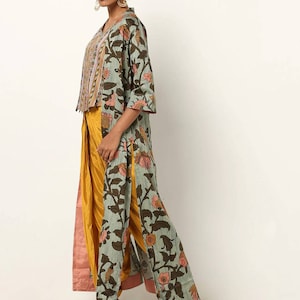 Kaftan/Indian Ethnic Kurta with palazzo pant and Jacket/ Layered Kurta/ Long Dress Set/Palazzo/ Jacket/ Block Print/Modal Silk