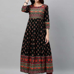 Bohemian long ethnic dress/ Kurta/Tunic/ Vintage/ Batik Print/ India/Textile/ Traditional/ Wedding/ Summer Wear/