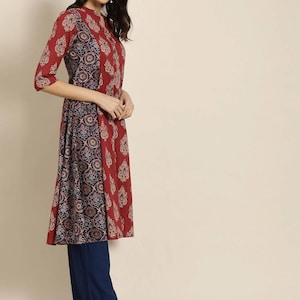 Women New!! Summer Festive Dress/ Tunic/Textured/ 100% Cotton/Double gauze Cotton/India/ Long Top/Ethnic Print Panelled A-Line Kurta