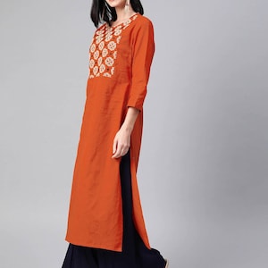 Long Tunic Dress/ Ethnic cotton silk Blend kurta / Embroidered/ Thread Work/Block Print / Bollywood / Long Tunic/ Summer Wear/ Bollywood/