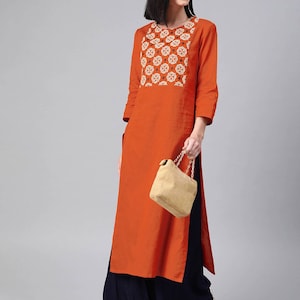 Long Tunic Dress/ Ethnic cotton silk Blend kurta / Embroidered/ Thread Work/Block Print / Bollywood / Long Tunic/ Summer Wear/ Bollywood/