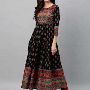 Bohemian long ethnic dress/ Kurta/Tunic/ Vintage/ Batik Print/ India/Textile/ Traditional/ Wedding/ Summer Wear/